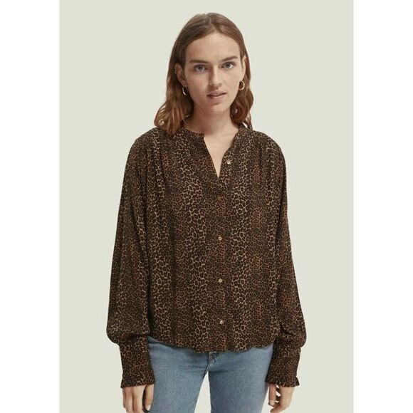 NWT Scotch & Soda Leopard V-neck Button-down Blouse - Picture 15 of 15
